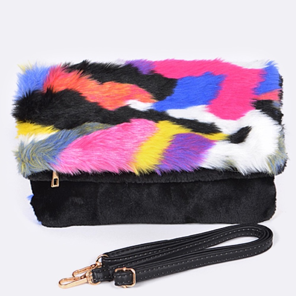 Multi colored furry clutch